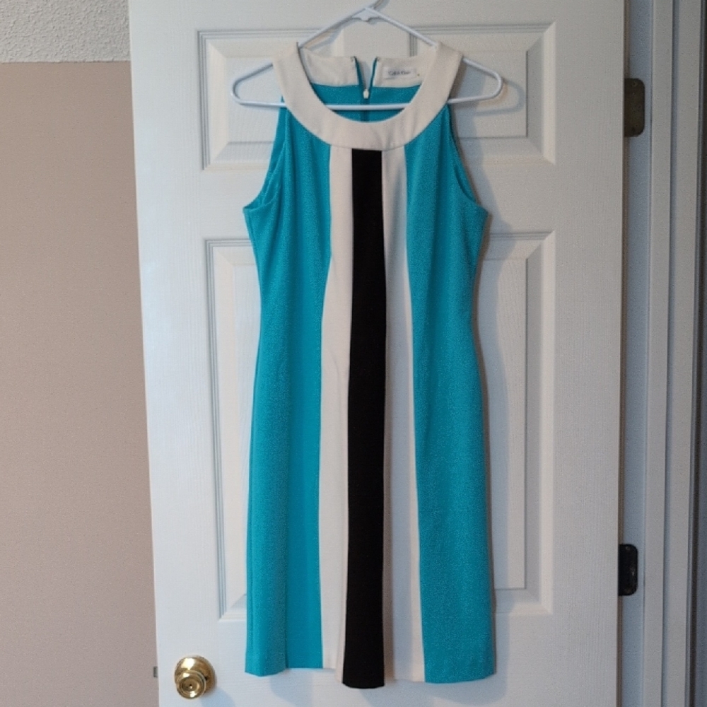 Calvin Klein Blue and Black Halter Sheath Dress